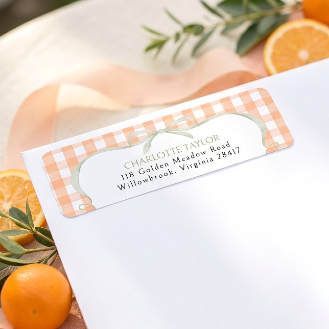 Orange Gingham Baby Shower Returadress Etikett (Skapare uppladdad)