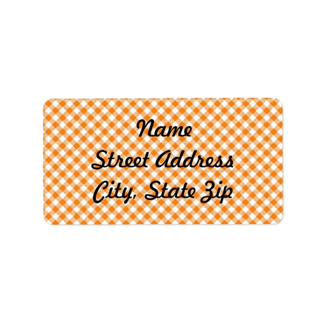 Orange Gingham Background Adress Sticker Adressetikett (Framsidan)