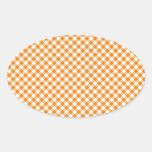 Orange Gingham Background Oval Sticker Ovalt Klistermärke