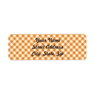 Orange Gingham Background Returadress Sticker Etikett