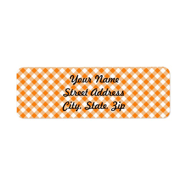 Orange Gingham Background Returadress Sticker Returadress Etikett (Framsidan)