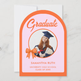 Orange Gingham Bow Arch Photo Graduation Party Inbjudningar