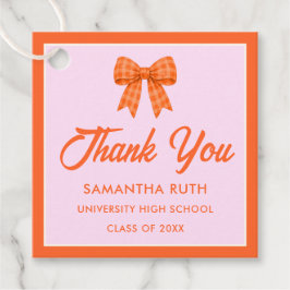 Orange Gingham Bow Graduation Party Favor Tags Gåvor Etiketter