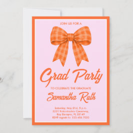 Orange Gingham Bow Graduation Party Inbjudningar