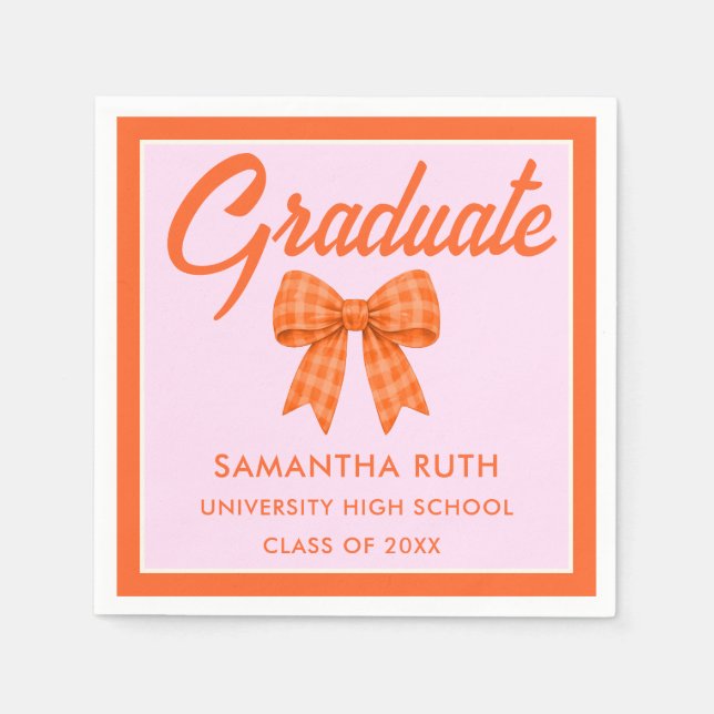 Orange Gingham Bow Graduation Party Pappersservett (Framsidan)