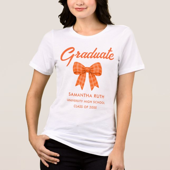 Orange Gingham Bow Graduation T Shirt (Framsida)