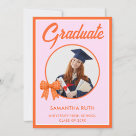 Orange Gingham Bow Photo Graduation Announcement Meddelande