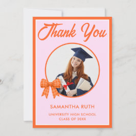 Orange Gingham Bow Photo Graduation Tack Kort