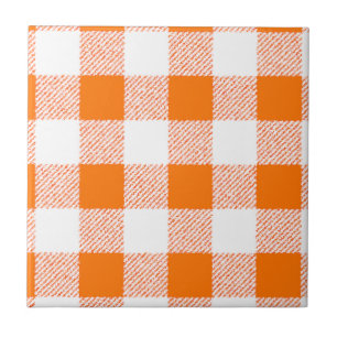 Orange Gingham Check Mönster Kakelplatta