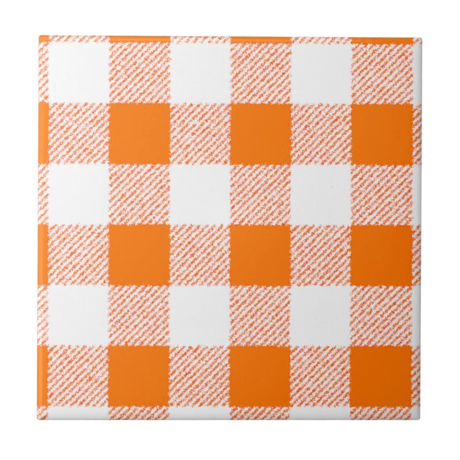 Orange Gingham Check Mönster Kakelplatta (Framsidan)