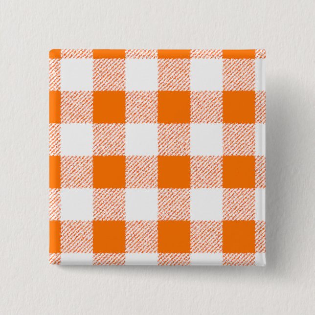 Orange Gingham Check Mönster Knapp (Framsida)