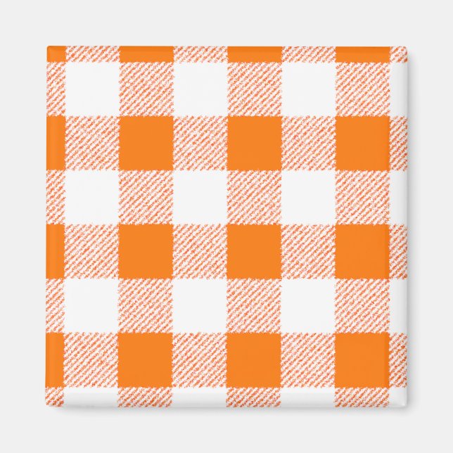 Orange Gingham Check Mönster Magnet (Framsidan)