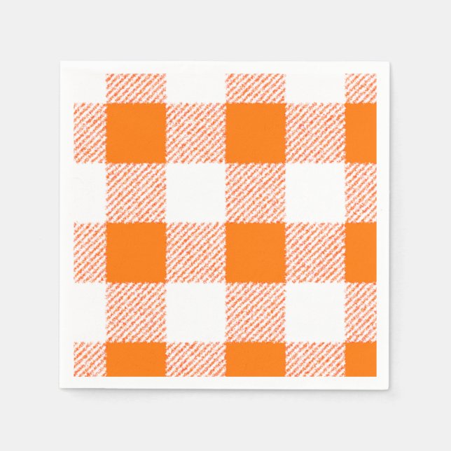 Orange Gingham Check Mönster Pappersservett (Framsidan)