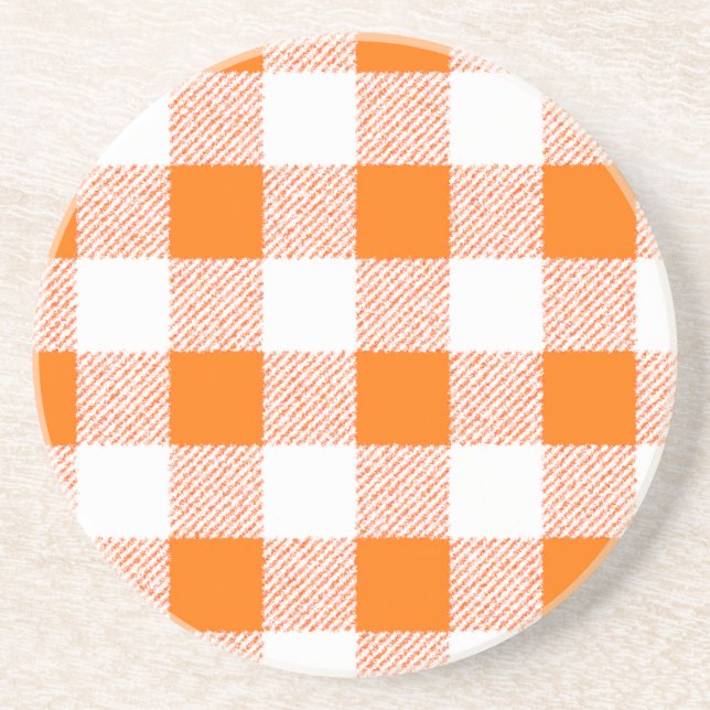 Orange Gingham Check Mönster Underlägg Sandsten (Framsidan)