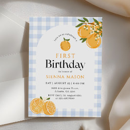 Orange Gingham Citrus 1-årsdag Inbjudningar