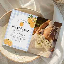 Orange Gingham Citrus Baby Shower Foto Inbjudningar