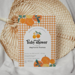 Orange Gingham Citrus Baby Shower Inbjudningar