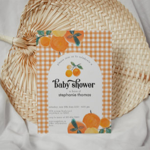 Orange Gingham Citrus Baby Shower Inbjudningar