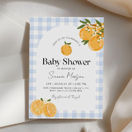 Orange Gingham Citrus Bebis firande Inbjudningar