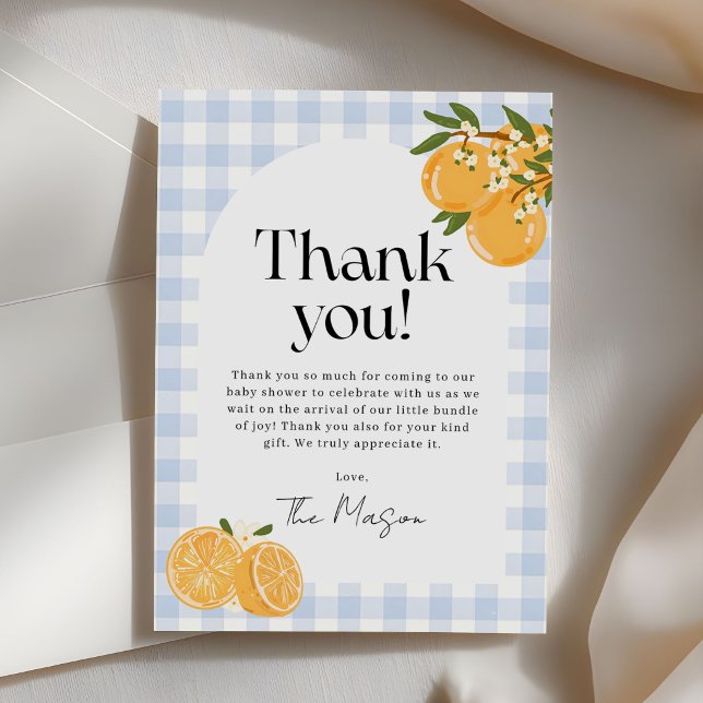 Orange Gingham Citrus Bebis Shower Tack Kort (Skapare uppladdad)