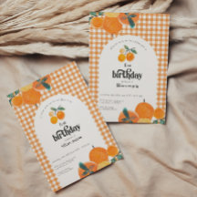 Orange Gingham Citrus Birthday-inbjudan