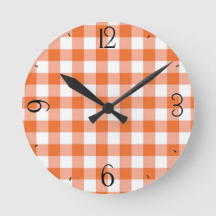 Orange Gingham Clock Rund Klocka