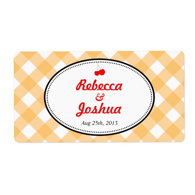 Orange gingham country rustikt bröllopsgavsetikett fraktsedel (Framsidan)
