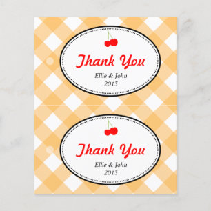 Orange gingham diy bröllop presentsäck, häng märkr flygblad