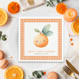 Orange Gingham Flicka Liten Söt Baby Shower Pappersservett