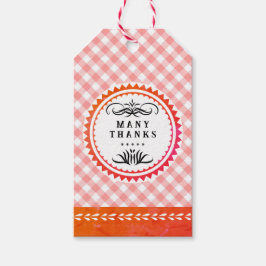 Orange Gingham Gift Märkre Presentetikett