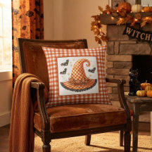 Orange Gingham Halloween Häxa Hatt & Fladdermössor