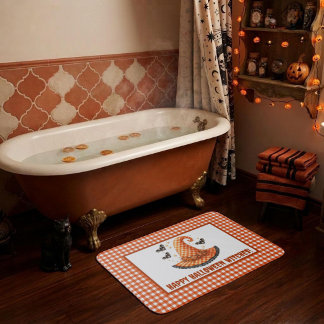 Orange Gingham Halloween Häxhatt Välkommen Badrumsmatta