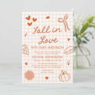 Orange Gingham Handritad Höst i Kärlek Baby Shower Inbjudningar