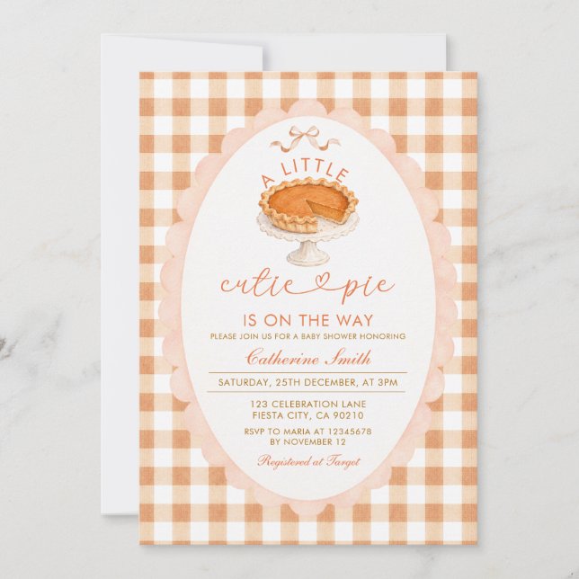 Orange Gingham Höst Paj Baby Shower  Inbjudningar (Framsida)