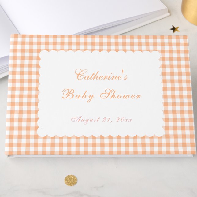 Orange Gingham Klassisk Baby Shower Gästbok (Skapare uppladdad)