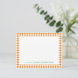 Orange Gingham Kolla med Grönt från skrivbordet Tack Kort