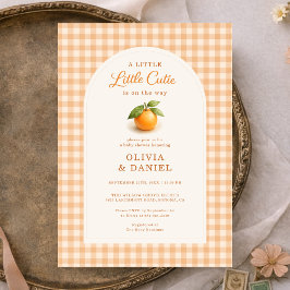 Orange Gingham Little Cutie Couples Baby Shower Inbjudningar