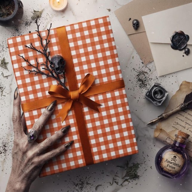 Orange Gingham Plaid Check Presentpapper (Skapare uppladdad)