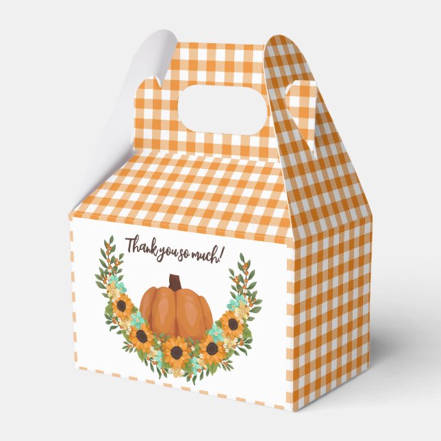 Orange Gingham Pumpa & Solrosor Tack Presentaskar (Framsidan Sidan)