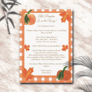 Orange Gingham Pumpkin Baby Shower by Mail Inbjudningar