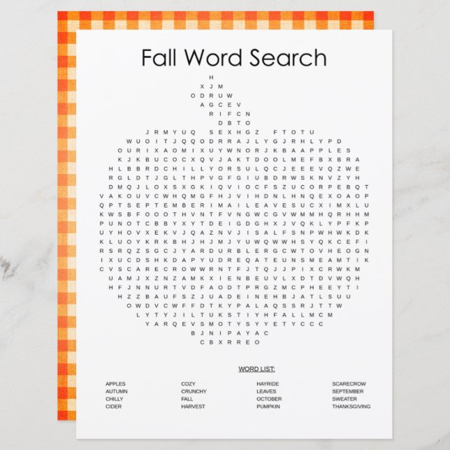 Orange Gingham Pumpkin Fall Ord Search (Fram/baksida)