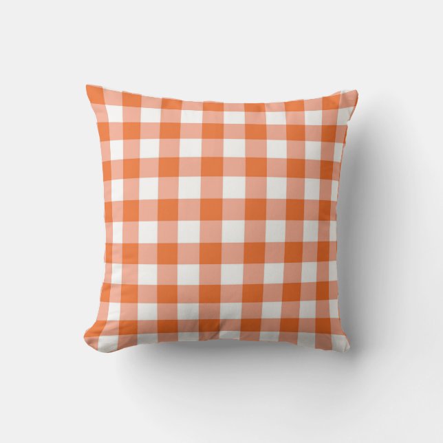 Orange Gingham Reversible Dekorativ kudde (Framsida)