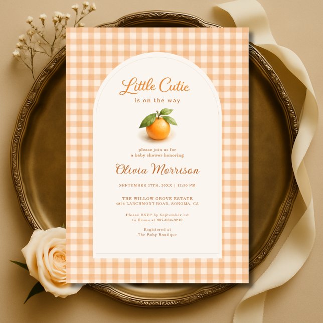 Orange Gingham Söt Liten Baby Shower Inbjudningar (Skapare uppladdad)