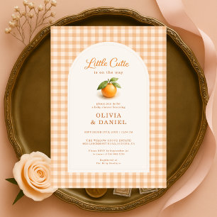 Orange Gingham Söta Par Baby Shower Inbjudningar