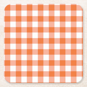 Orange Gingham Underlägg Papper Kvadrat