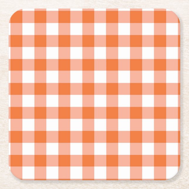 Orange Gingham Underlägg Papper Kvadrat (Framsidan)