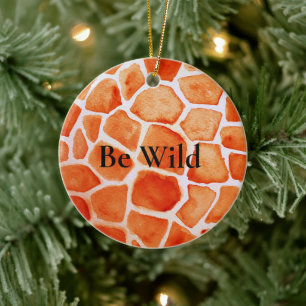 Orange Giraffe Animal Print Julgransprydnad Keramik