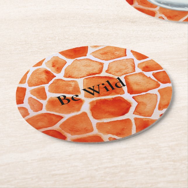 Orange Giraffe Animal Print Underlägg Papper Rund (Vinklad)