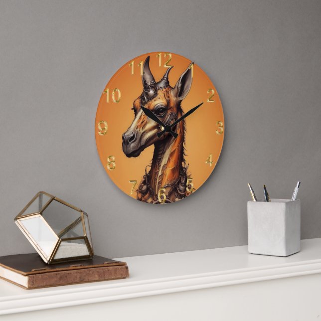 Orange Giraffe Steampunk, Wall Clock Stor Klocka (Kontor)