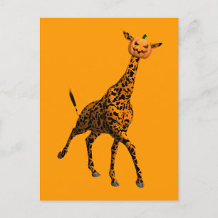 Orange Giraffe with pumpkin Head Vykort